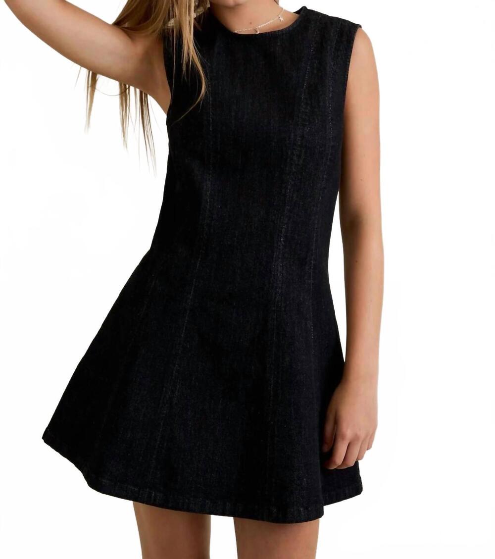 NEW LE LIS kathleen denim mini dress in black